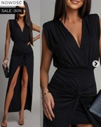 Sukienka MIDI z kryształami czarna 36 sylwester