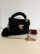 Mała czarna torebka ręcznie robiona na szydełku nowa