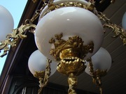 Bardzo piękny antyk żyrandol mosiężny,ceramika
