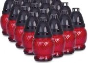 Znicze szklane czerwone z wkładem Zniczplast 13 cm_ ~6-8h _ 25g - 20szt