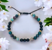 Bransoletka kamienie naturalne turmalin onyks agat indyjski hematyt sznurek