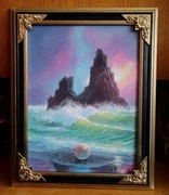 TAJEMNICZA ZATOKA- DUŻY OBRAZ OLEJNY NA PŁÓTNIE-48X38 