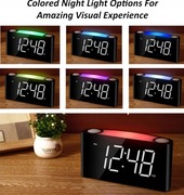 Alarm budzik duży wyświetlacz 7 kolorów z ładowarką USB zegarek 