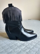 EGO Czarne kowbojki z frędzlami 40 nowe bez metki