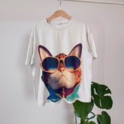 Bluzka oversize 140 kot w okularach krótki rękaw nadruk koszulka t-shirt