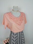 Bluzka na krótki rękaw z haftem bawełniana jasny róż z bawełny casualowa