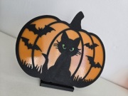 Szklany witraż dynia kot halloween 