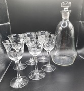 Karafka z  6 kieliszkami w szlifowane kwiatki Krosno cienkie szkło