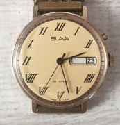 Stary Naręczny zegarek Slava 26 kamieni Datownik