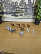 Zestaw figurek słoni – szkło i ceramika | 10 sztuk | figurki dekoracyjne