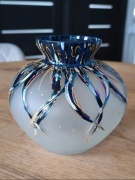 Stylowy Wazon PRL - Szkło Satynowe, Ręcznie Malowane - Efektowne Złocenia