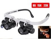Okulary jubilerskie, zegarmistrzowskie LED. Lupa 8X15X 23X.