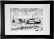 Obraz Powrót rybaków 21x30 okno 15x21 Rysunek ręczny