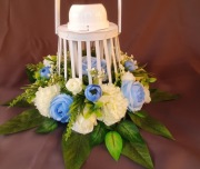 Lampion solarny z dekoracja biało niebieską