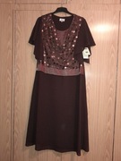 Suknia brąz brązowa 46 48 Nowa bal wesele 70% WISKOZA, tiul cekiny 