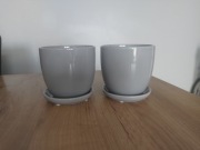 Doniczki ceramiczne szare z podstawkami