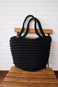 Torebka damska,na ramię,koszyk ze sznurka w kolorze czarnym.