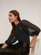 Mango NOWA koszula bufiasta mgiełka czarna kropki