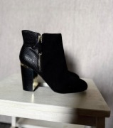 Botki damskie czarne na obcasie słupku 37 