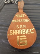 Brelok skórzany Warszawa S.S.P. Skarbiec 1947 breloczek skóra PRL 