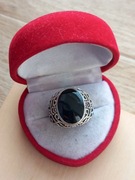 Pierścionek sygnet pierścień męski pierścionek kolor srebrny i czarny