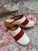 Drewniaki klapki Buxa biało-czerwone skóra naturalna 42