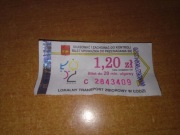 Bilet jednorazowy 1,20zł ulgowy MPK Łódź skasowany lokalny