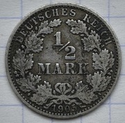 #2867 Niemcy - Cesarstwo 1/2 marki 1905 A srebro 