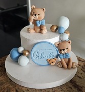 Zestaw na tort chrzest roczek misie kulki napis 