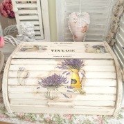 Chlebak drewniany vintage duży lawenda
