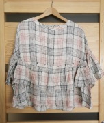 Zara Basic Denim XL wiskozosa bluzka koszulowa z falbaną w kratę 