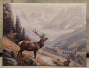 Piękny obraz myśliwski JELEŃ BYK Rykowisko. Polowanie. 30x40cm. Nowy