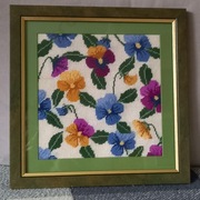 Obrazek ręcznie haftowany wzór gobelinowy bratki