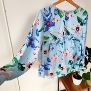 Bluzka koszula H&M 40 L szerokie rękawy niebieska błękitna kwiaty floral