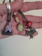 Zestaw 3 naszyjniki boho drzewo życia piramida kamień choker vintage 