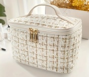 Elegancki kuferek kosmetyczka TWEED chanelka złota nitka