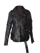 Ciemna kurtka motocyklowa ze skóry ekologicznej vintage retro rock Harley