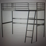 Rama łóżka na antresoli z materacem, srebrny kolor, 90x200 cm, Ikea,używane