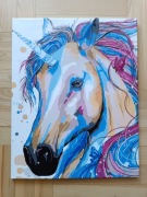 Jednorożec niebieski różowy obraz 40x50 cm akryl na płótnie 