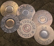 6 szt. Podkładki drewniane pod szklanki, kubki, kufle. Łuski dubeltówka.