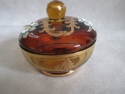 VINTAGE BOMBONIERKA  SZKLANA RĘCZNIE ZDOBIONA BOHEMIA CZECHY