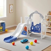 Mini plac zabaw 6w1 dla dzieci zjeżdżalnia huśtawka kosz drabinka