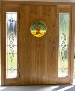 Drzwi zewnętrzne Drzwi dębowe Drzwi drewniane Witraż 