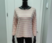 Sweter Cropp S paski różowy biały lekki ażurowy rękaw 3/4