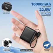 Mini powerbank 10000 mAh  22,5W czarny + kabel , uchwyt nowy