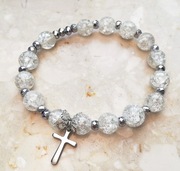Różaniec bransoletka dziesiątka kryształowa biała hematyt 