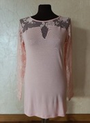 Elegancka bluzka z długim rękawem różowa koronka Bonprix S/36 M/38