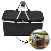 Składany kosz termiczny na zakupy, piknik czarny 47x27x23cm