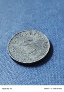 Moneta zn 5rpf 1943 E,b.ladne, rzadkie w tym stanie,polecam.