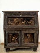 Komoda Stara Afryka wengerzeźba miedź polowanie sarny brązowa piękne